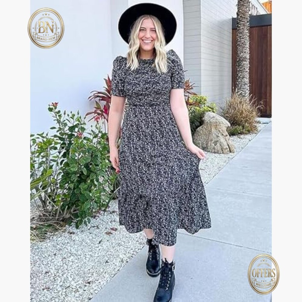 Polyester Elastane Maxi Dress Crew Neck Short Sle… - image 6